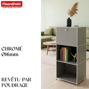 Étagère métallique | Concept Epure MK-107 | Étagère de rangement à 4 niveaux avec compartiment verrouillable et tablettes | Disponible en plusieurs couleurs