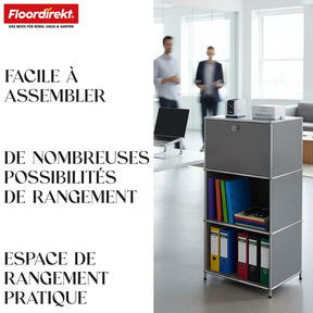 Étagère métallique | Concept Epure MK-107 | Étagère de rangement à 4 niveaux avec compartiment verrouillable et tablettes | Disponible en plusieurs couleurs