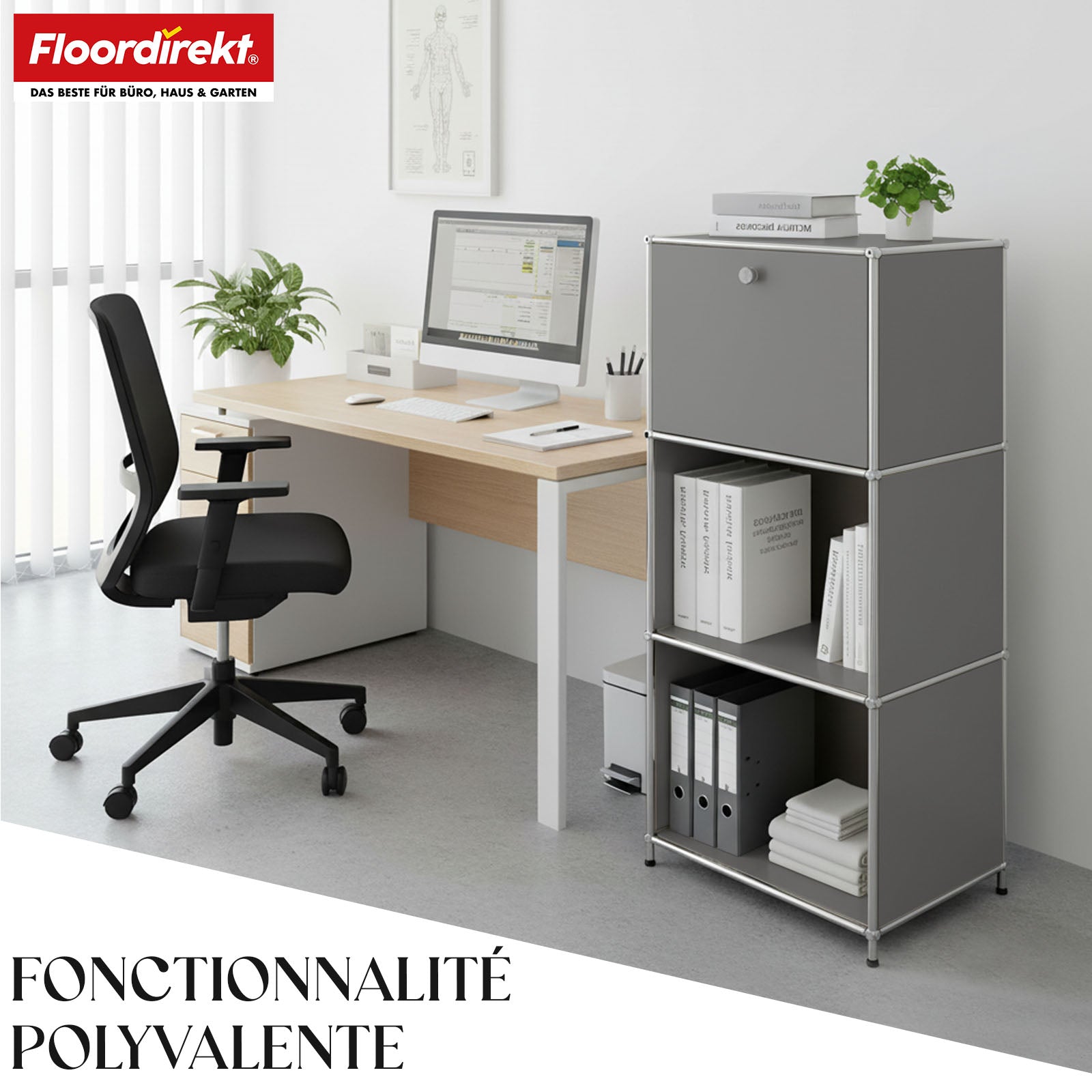 Étagère métallique | Concept Epure MK-107 | Étagère de rangement à 4 niveaux avec compartiment verrouillable et tablettes | Disponible en plusieurs couleurs