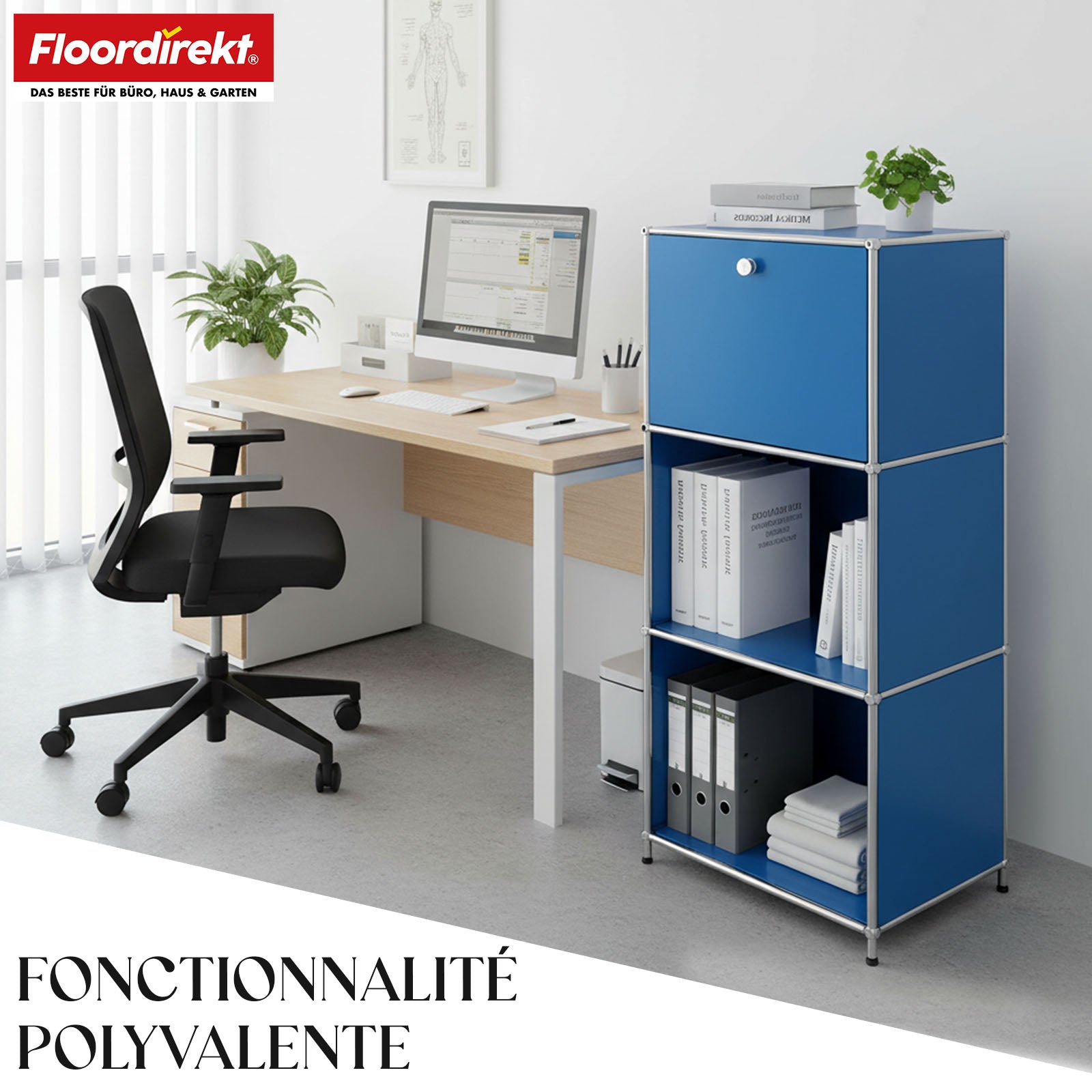 Étagère métallique | Concept Epure MK-107 | Étagère de rangement à 4 niveaux avec compartiment verrouillable et tablettes | Disponible en plusieurs couleurs