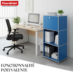 Étagère métallique | Concept Epure MK-107 | Étagère de rangement à 4 niveaux avec compartiment verrouillable et tablettes | Disponible en plusieurs couleurs