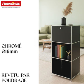 Étagère métallique | Concept Epure MK-107 | Étagère de rangement à 4 niveaux avec compartiment verrouillable et tablettes | Disponible en plusieurs couleurs