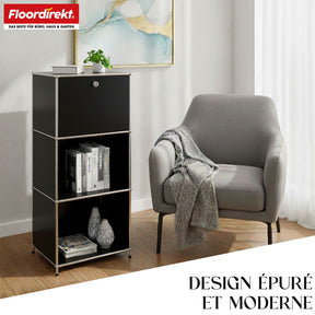 Étagère métallique | Concept Epure MK-107 | Étagère de rangement à 4 niveaux avec compartiment verrouillable et tablettes | Disponible en plusieurs couleurs