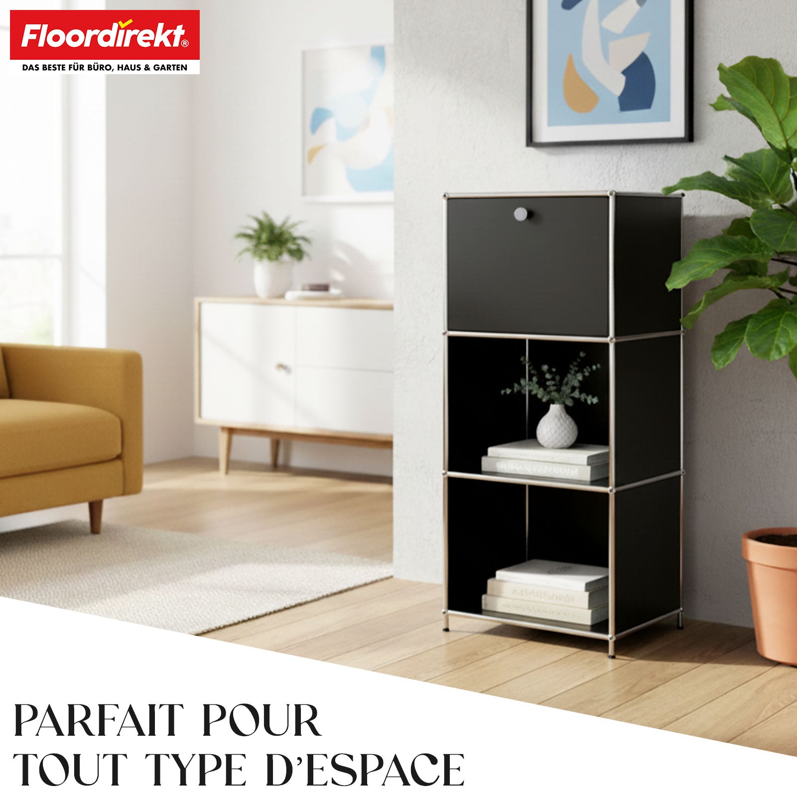 Étagère métallique | Concept Epure MK-107 | Étagère de rangement à 4 niveaux avec compartiment verrouillable et tablettes | Disponible en plusieurs couleurs