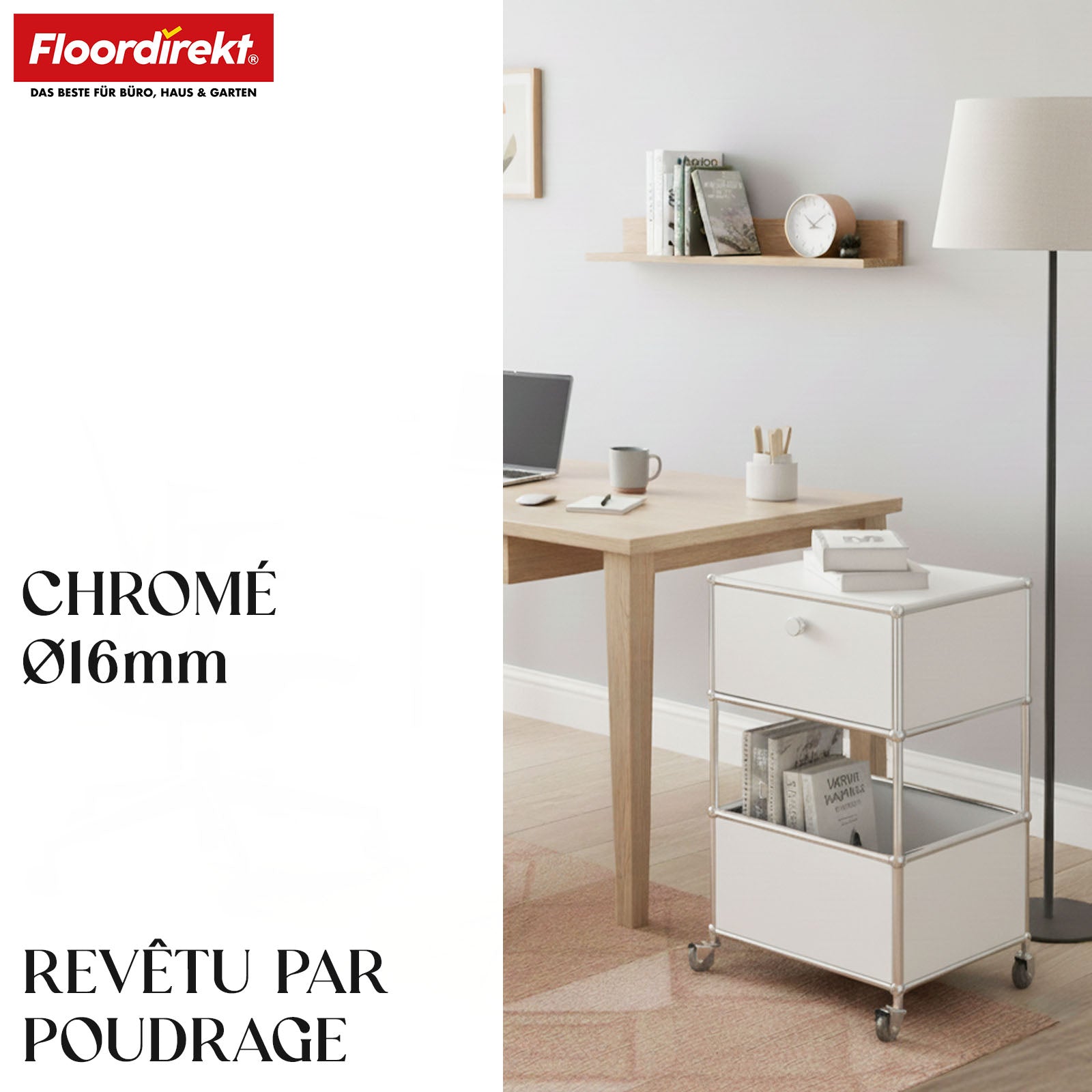 Étagère métallique | Concept Epure MK-145 | Caisson à roulettes à 3 niveaux avec tiroir et étagères | Disponible en plusieurs couleurs