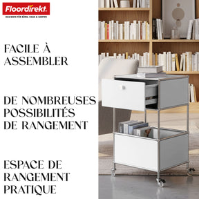 Étagère métallique | Concept Epure MK-145 | Caisson à roulettes à 3 niveaux avec tiroir et étagères | Disponible en plusieurs couleurs