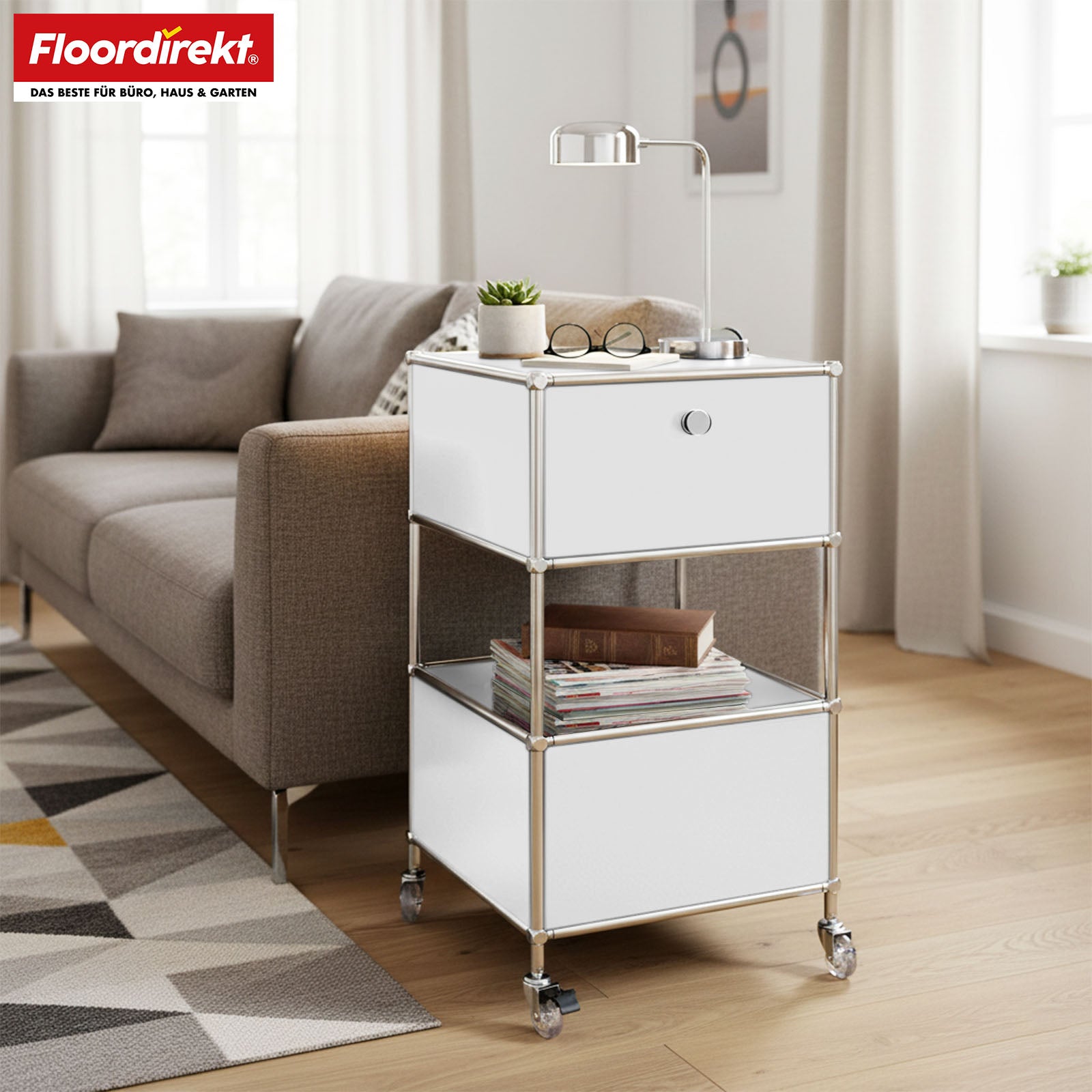 Étagère métallique | Concept Epure MK-145 | Caisson à roulettes à 3 niveaux avec tiroir et étagères | Disponible en plusieurs couleurs