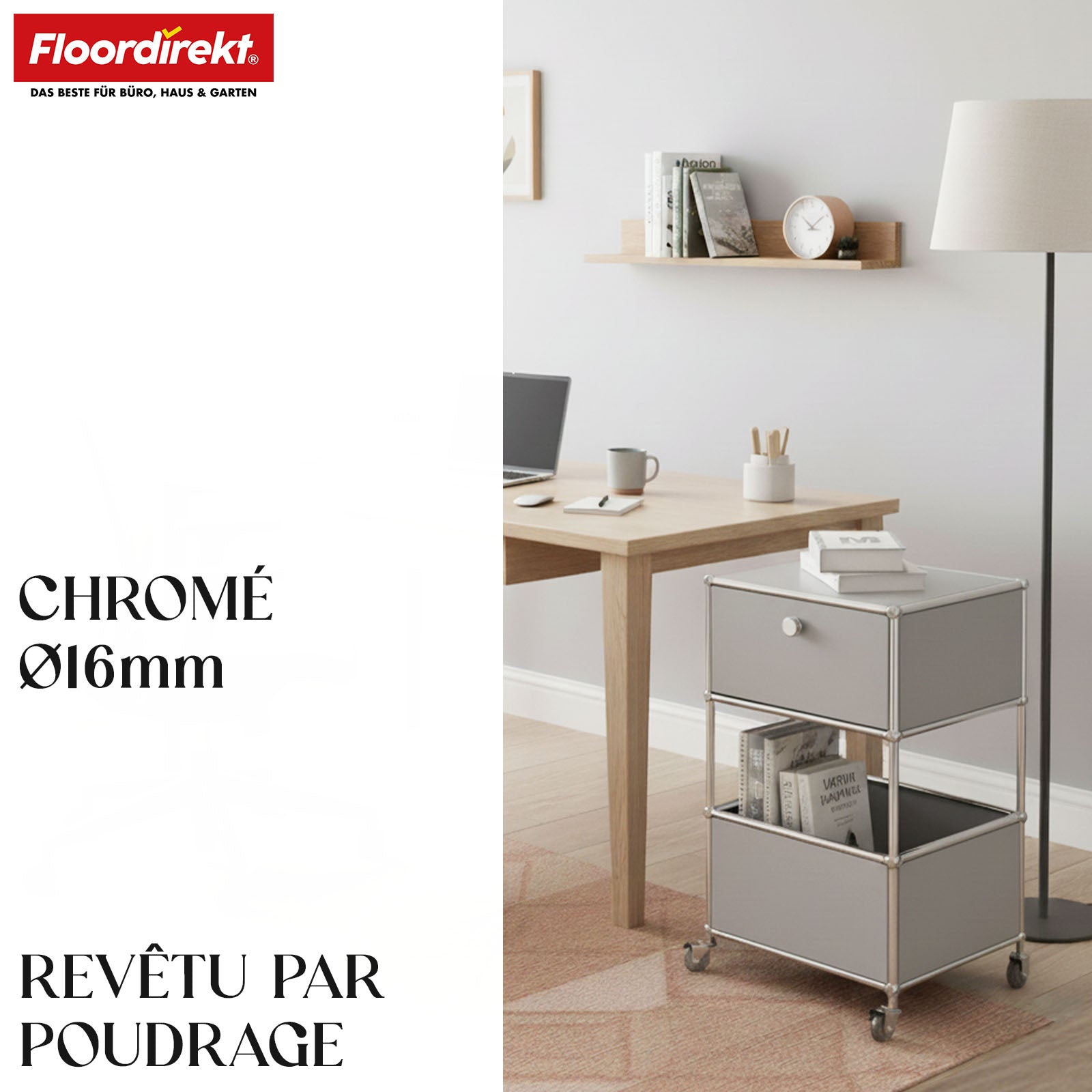 Étagère métallique | Concept Epure MK-145 | Caisson à roulettes à 3 niveaux avec tiroir et étagères | Disponible en plusieurs couleurs