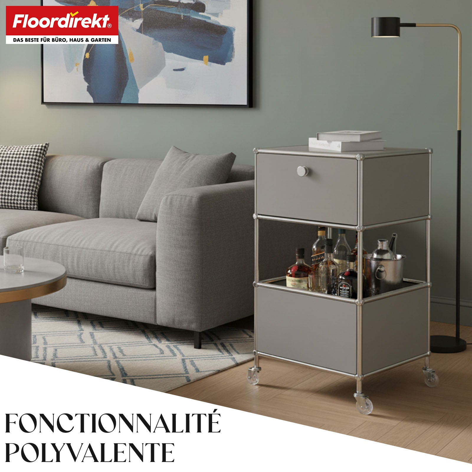 Étagère métallique | Concept Epure MK-145 | Caisson à roulettes à 3 niveaux avec tiroir et étagères | Disponible en plusieurs couleurs