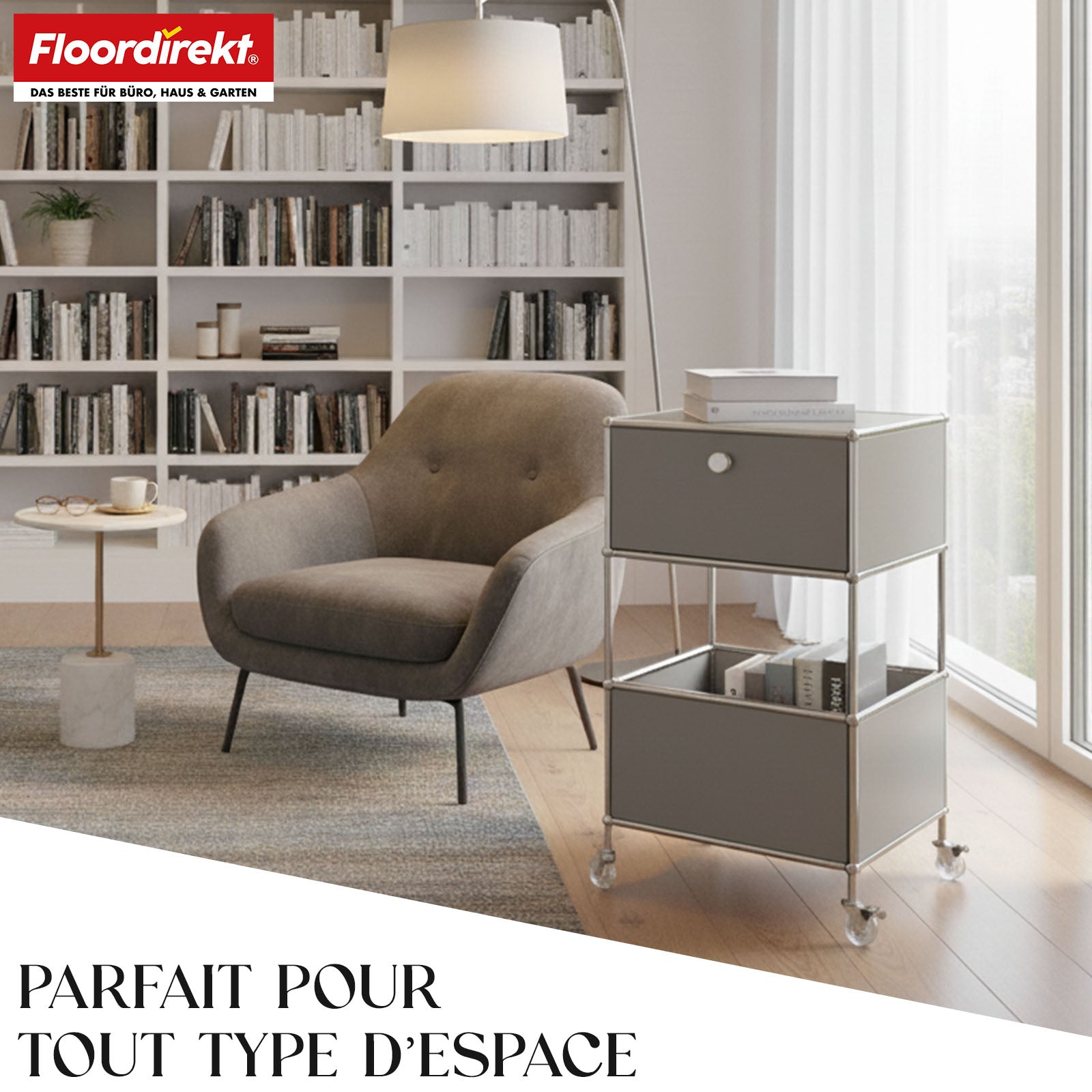 Étagère métallique | Concept Epure MK-145 | Caisson à roulettes à 3 niveaux avec tiroir et étagères | Disponible en plusieurs couleurs