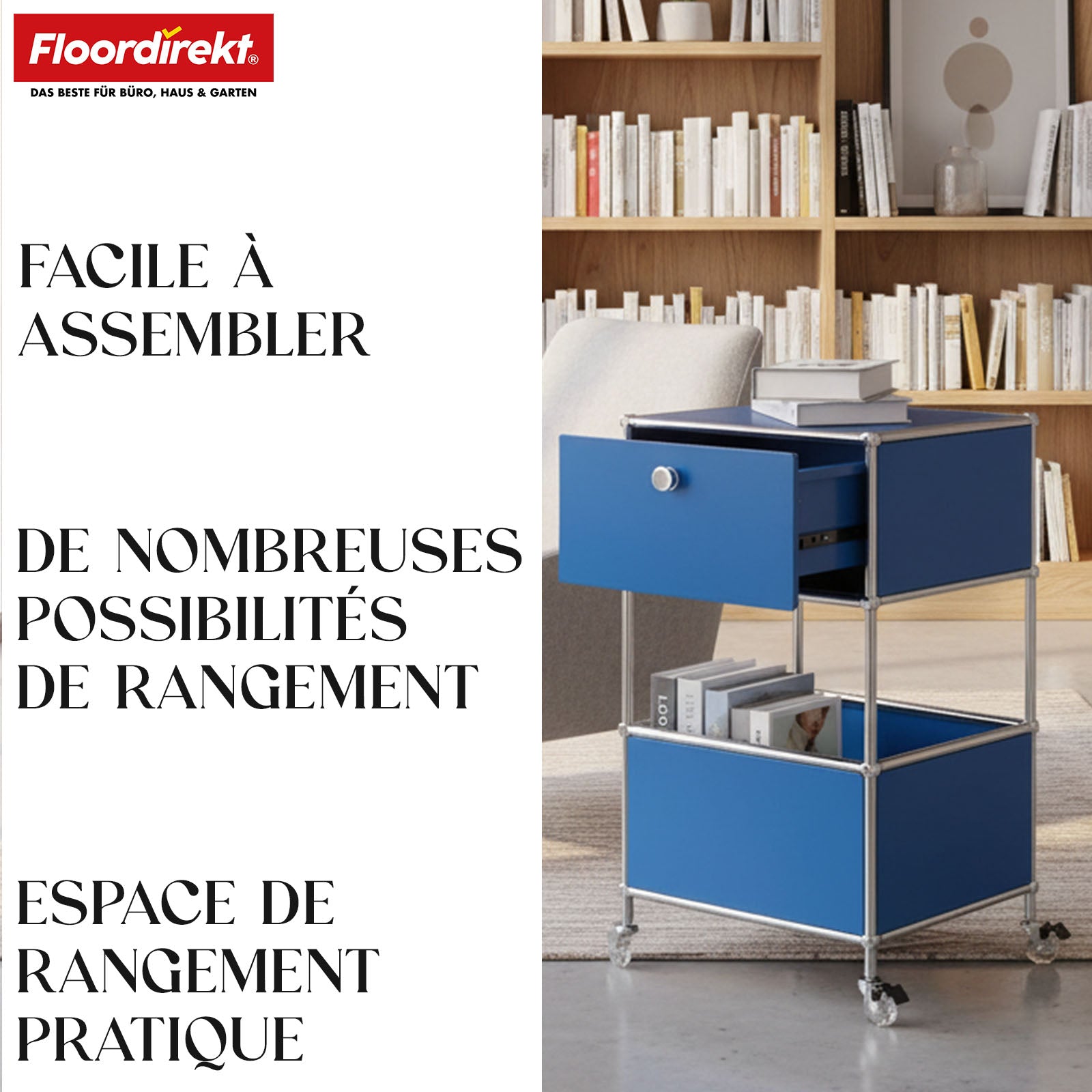 Étagère métallique | Concept Epure MK-145 | Caisson à roulettes à 3 niveaux avec tiroir et étagères | Disponible en plusieurs couleurs