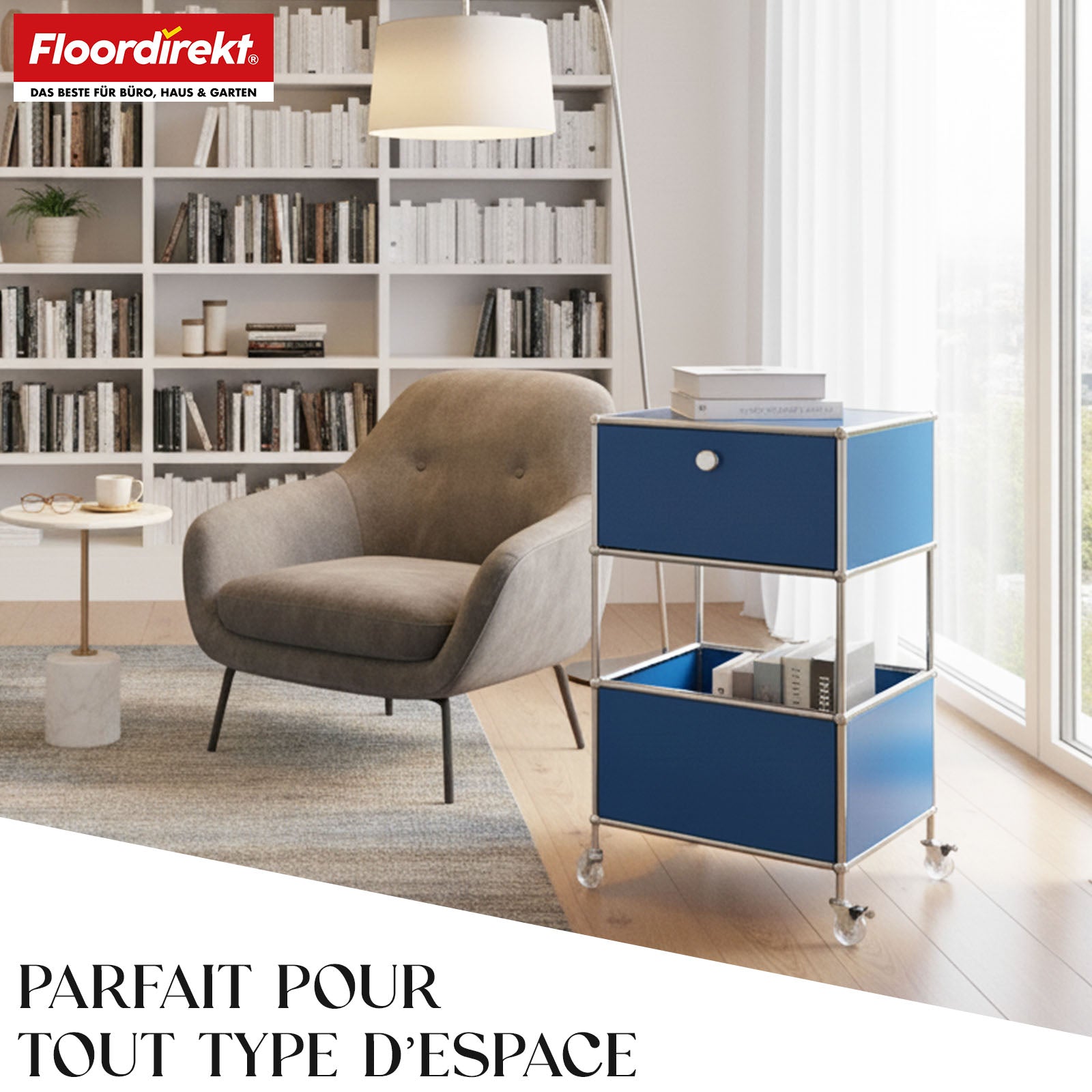 Étagère métallique | Concept Epure MK-145 | Caisson à roulettes à 3 niveaux avec tiroir et étagères | Disponible en plusieurs couleurs