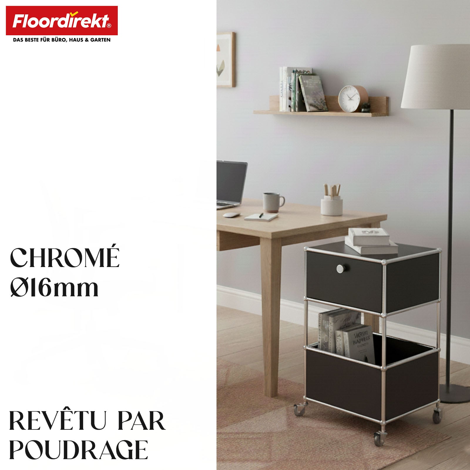 Étagère métallique | Concept Epure MK-145 | Caisson à roulettes à 3 niveaux avec tiroir et étagères | Disponible en plusieurs couleurs