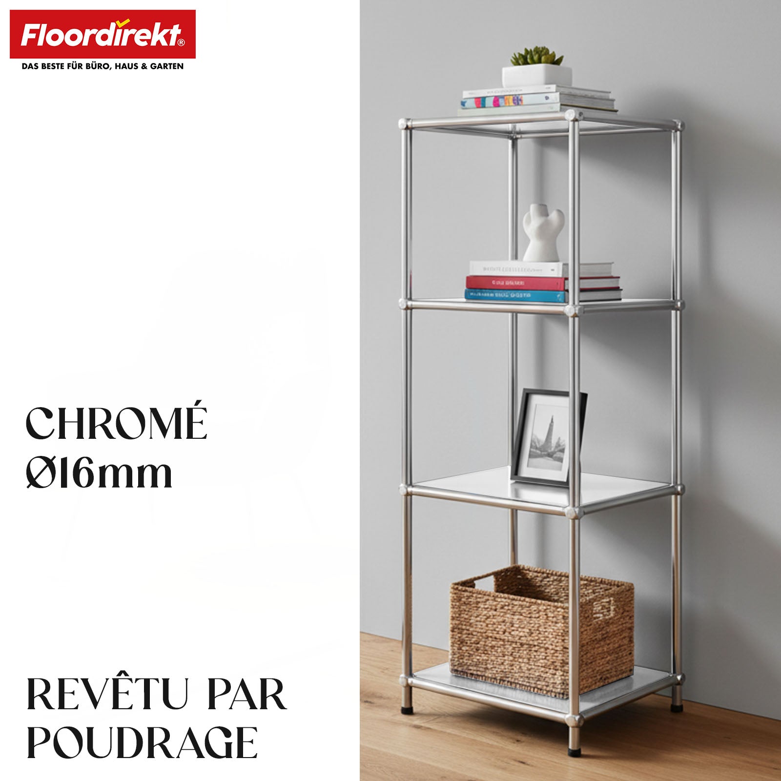 Étagère métallique | Concept Epure MK-005 | Étagère à 4 niveaux avec tablettes ouvertes | Disponible en plusieurs couleurs