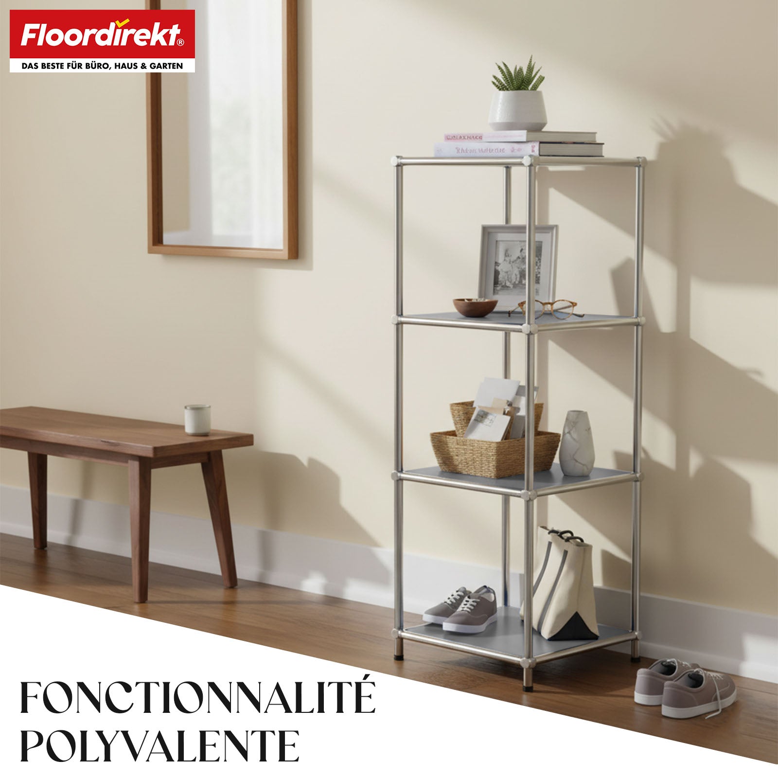 Étagère métallique | Concept Epure MK-005 | Étagère à 4 niveaux avec tablettes ouvertes | Disponible en plusieurs couleurs