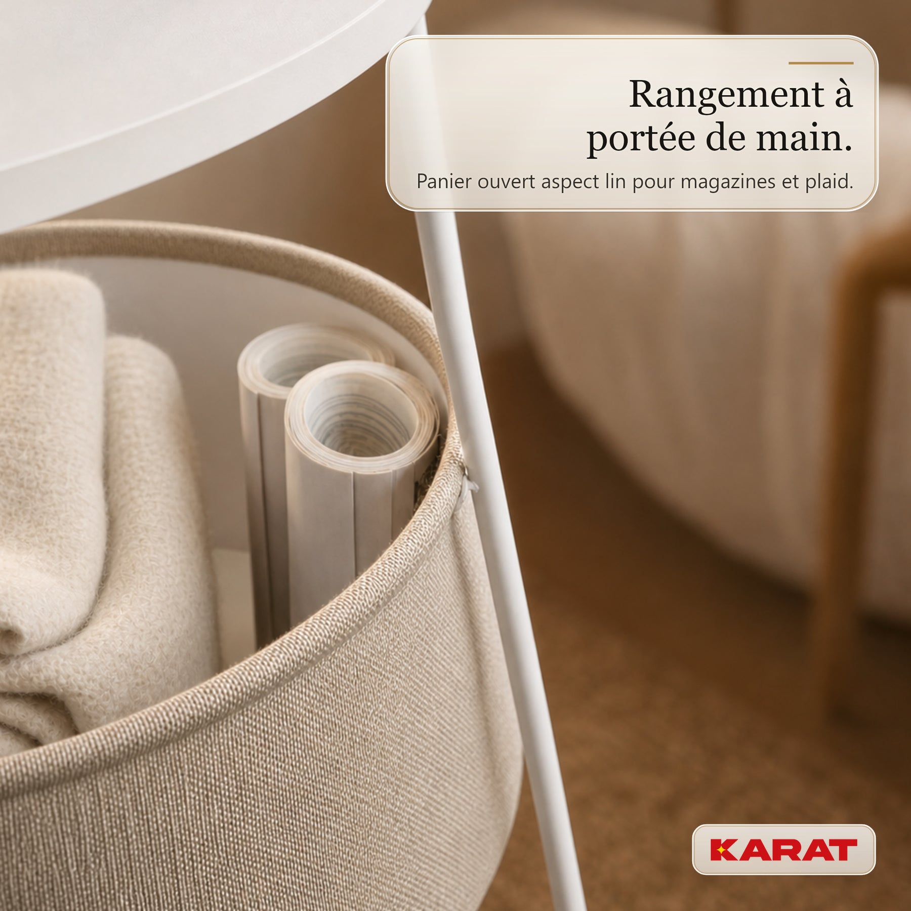 Table d’appoint | Dario | Table ronde avec 2 prises, 2 ports USB-A & panier de rangement | Ø 45 cm | 4 coloris