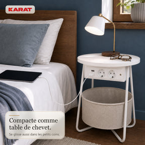 Table d’appoint | Dario | Table ronde avec 2 prises, 2 ports USB-A & panier de rangement | Ø 45 cm | 4 coloris