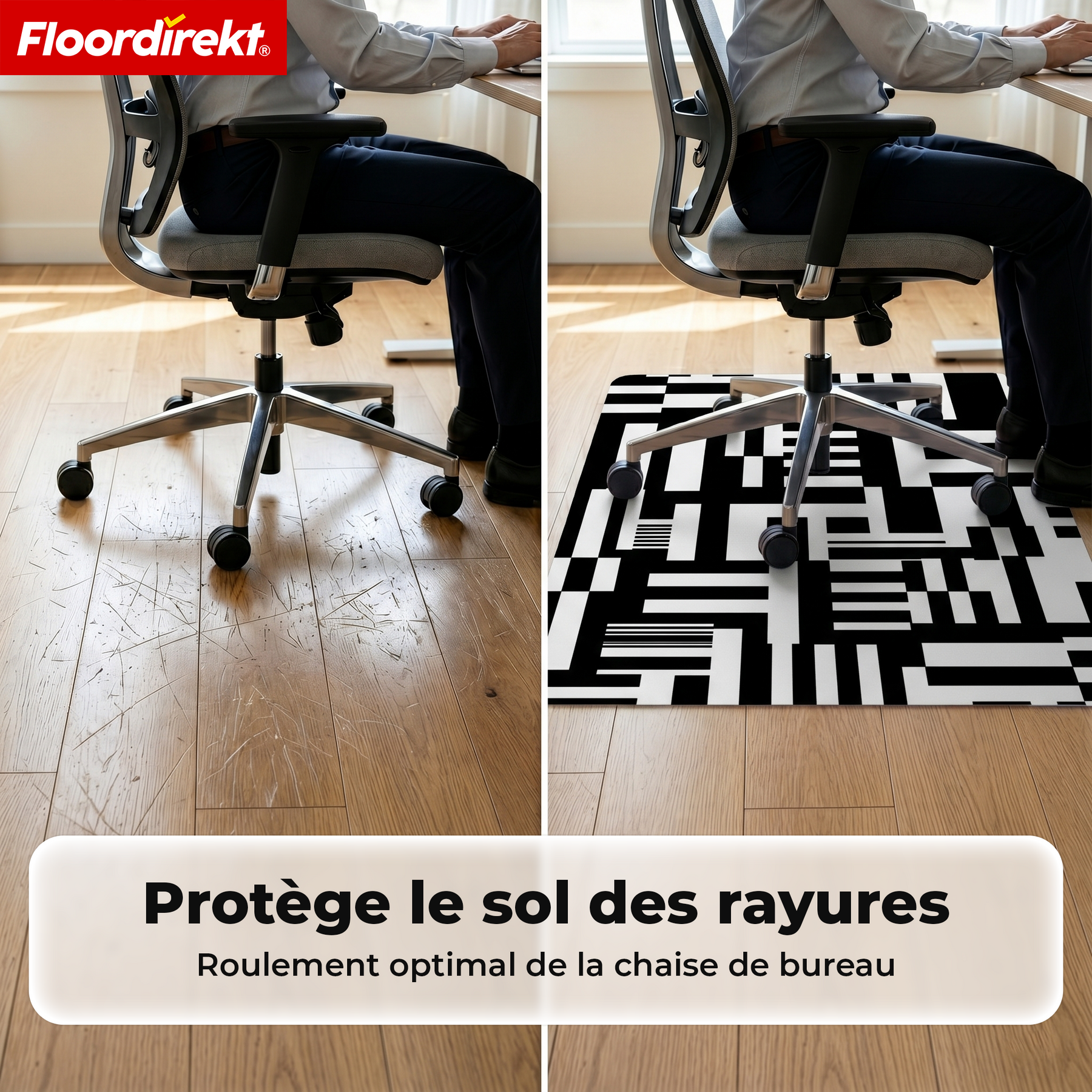 Tapis de protection de sol design | Protection robuste de chaise de bureau en PVC spécial pour bureau & télétravail | 80 x 118 cm