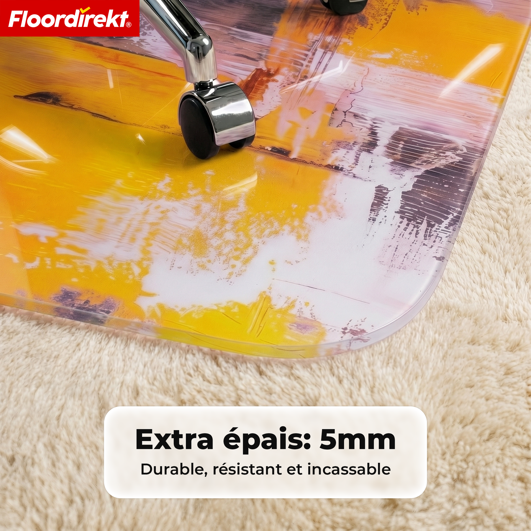 Tapis de protection de sol design | Protection robuste de chaise de bureau en PVC spécial pour bureau & télétravail | 80 x 118 cm