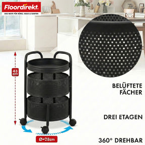 Chariot de rangement | Henry | Chariot de cuisine en acier avec roulettes | Chariot de service | 3 ou 5 niveaux | Blanc & Noir