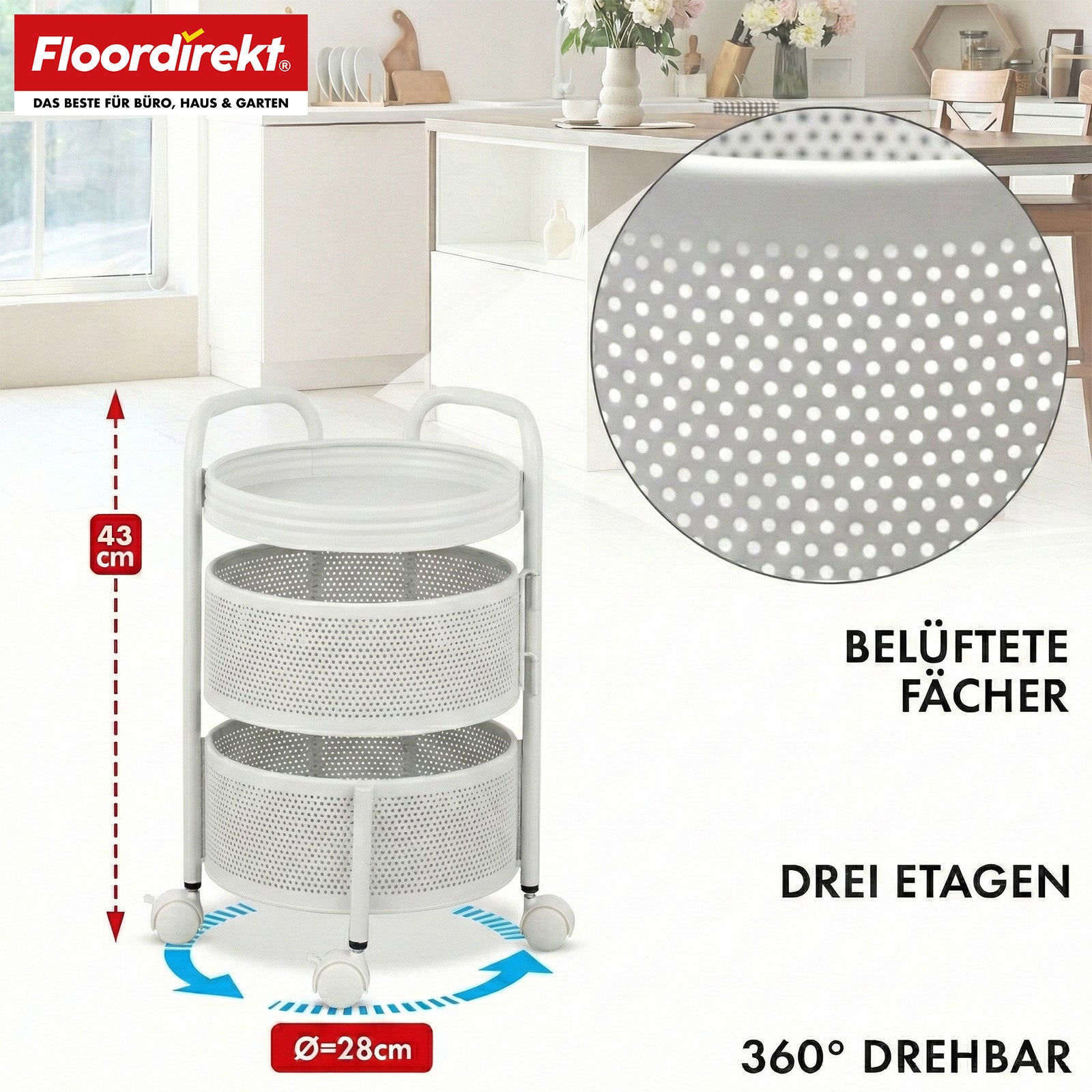 Chariot de rangement | Henry | Chariot de cuisine en acier avec roulettes | Chariot de service | 3 ou 5 niveaux | Blanc & Noir