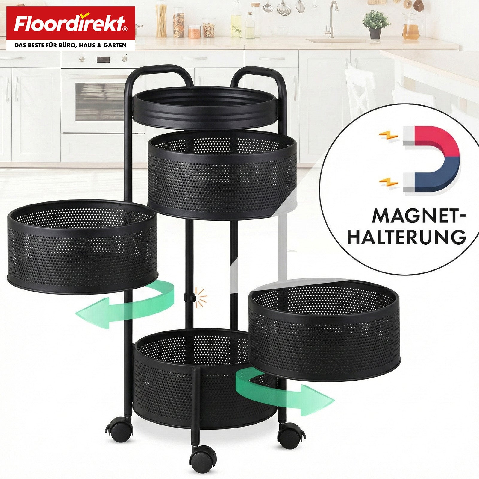 Chariot de rangement | Henry | Chariot de cuisine en acier avec roulettes | Chariot de service | 3 ou 5 niveaux | Blanc & Noir