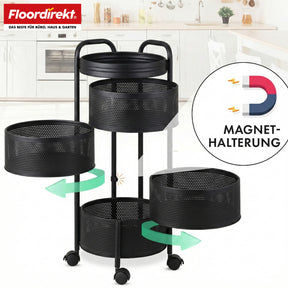 Chariot de rangement | Henry | Chariot de cuisine en acier avec roulettes | Chariot de service | 3 ou 5 niveaux | Blanc & Noir