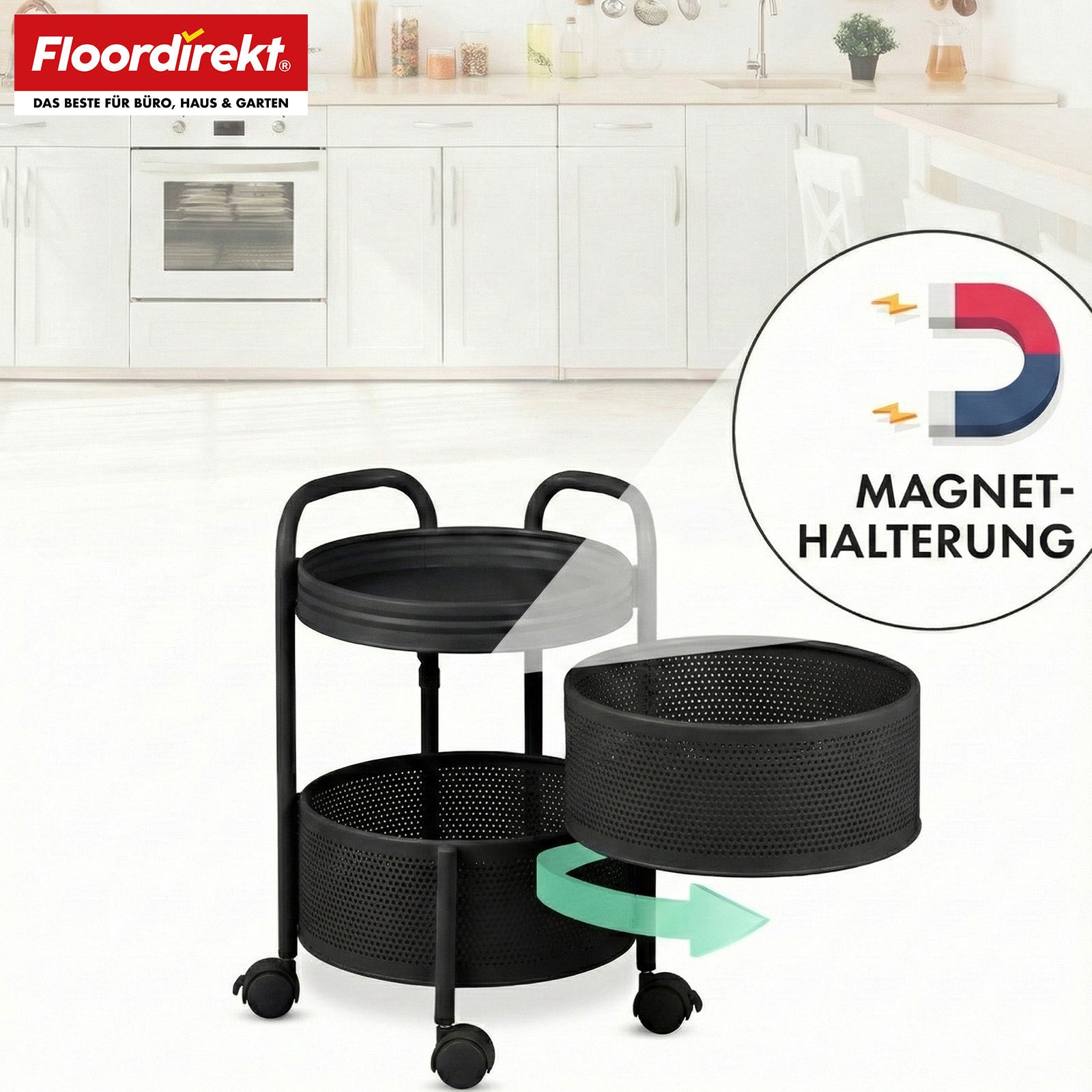 Chariot de rangement | Henry | Chariot de cuisine en acier avec roulettes | Chariot de service | 3 ou 5 niveaux | Blanc & Noir