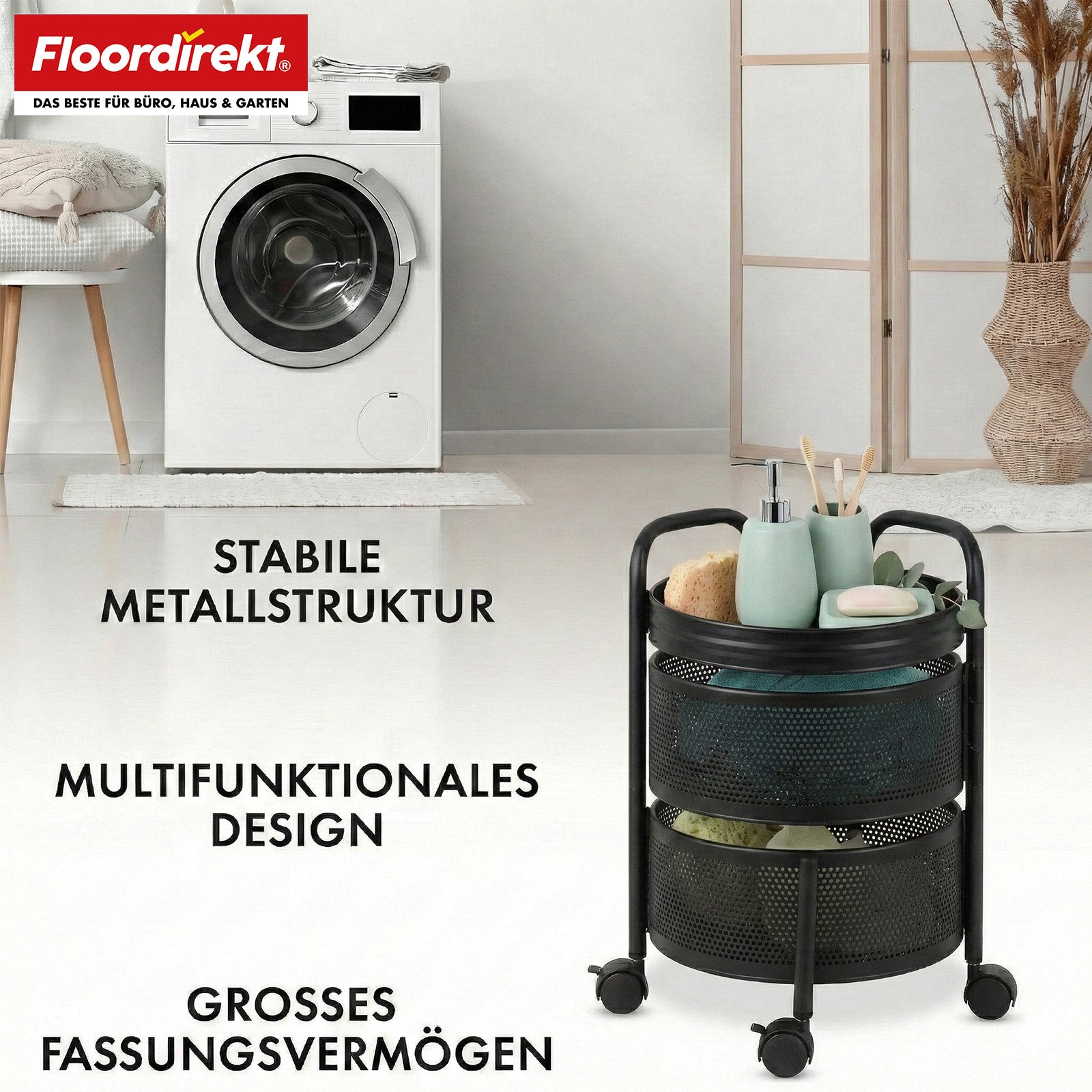 Chariot de rangement | Henry | Chariot de cuisine en acier avec roulettes | Chariot de service | 3 ou 5 niveaux | Blanc & Noir