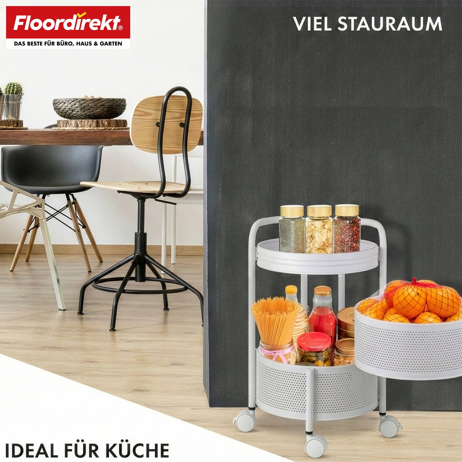 Chariot de rangement | Henry | Chariot de cuisine en acier avec roulettes | Chariot de service | 3 ou 5 niveaux | Blanc & Noir