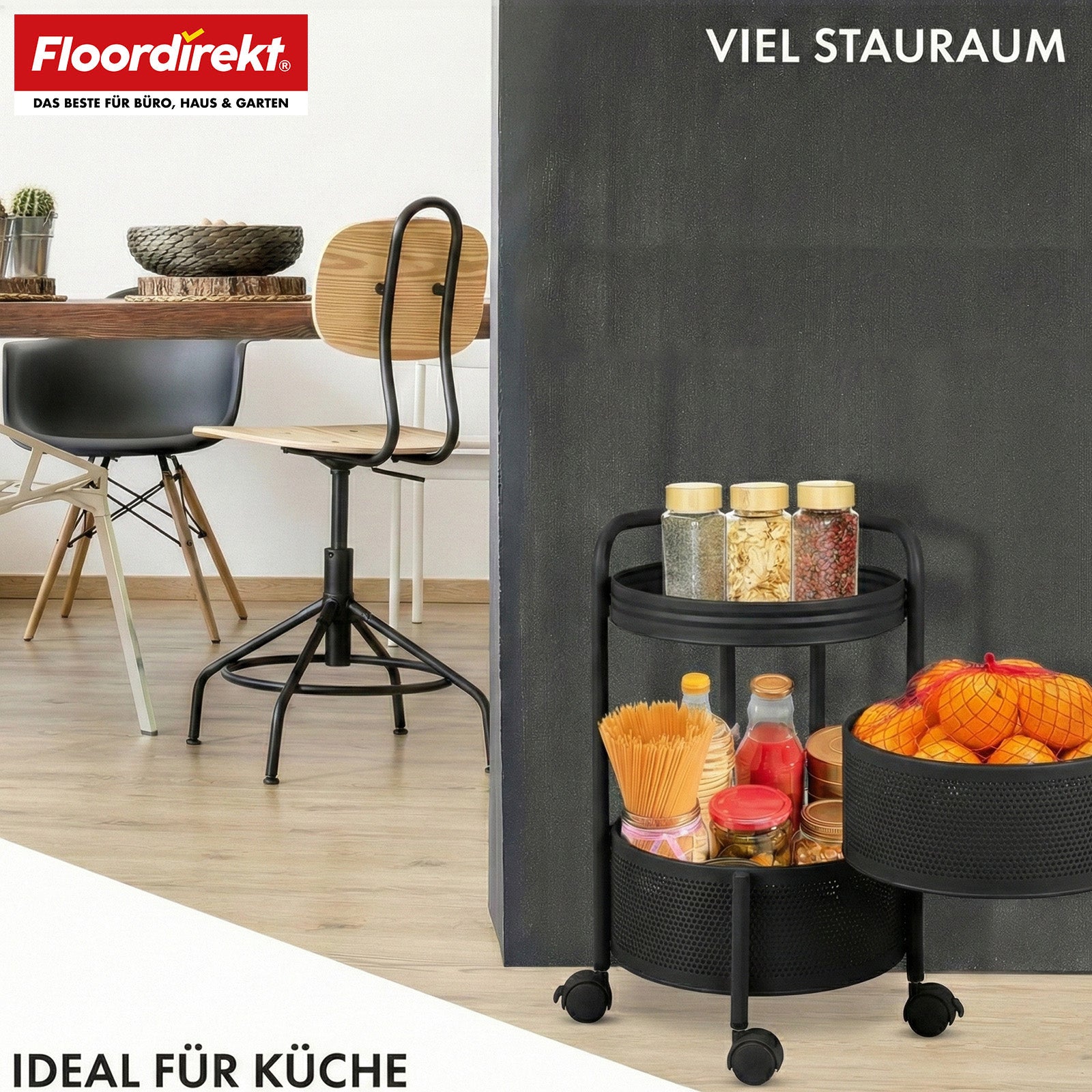 Chariot de rangement | Henry | Chariot de cuisine en acier avec roulettes | Chariot de service | 3 ou 5 niveaux | Blanc & Noir