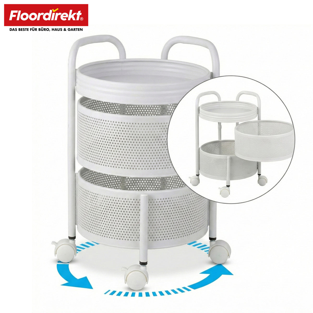 Chariot de rangement | Henry | Chariot de cuisine en acier avec roulettes | Chariot de service | 3 ou 5 niveaux | Blanc & Noir