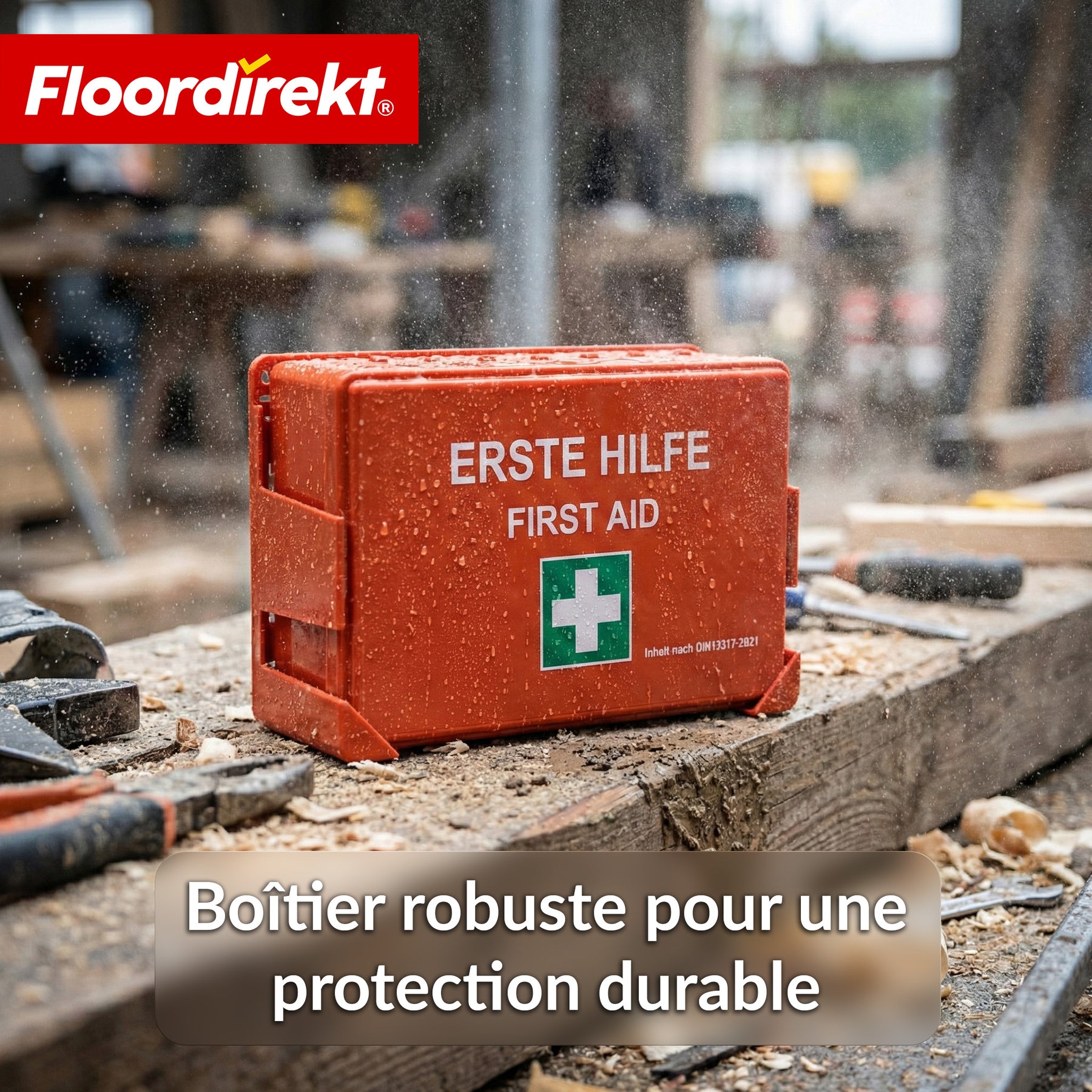 Trousse de premiers secours | DIN 13157:2021 | Coffret de secours avec support mural & autocollants ISO