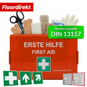 Trousse de premiers secours | DIN 13157:2021 | Coffret de secours avec support mural & autocollants ISO