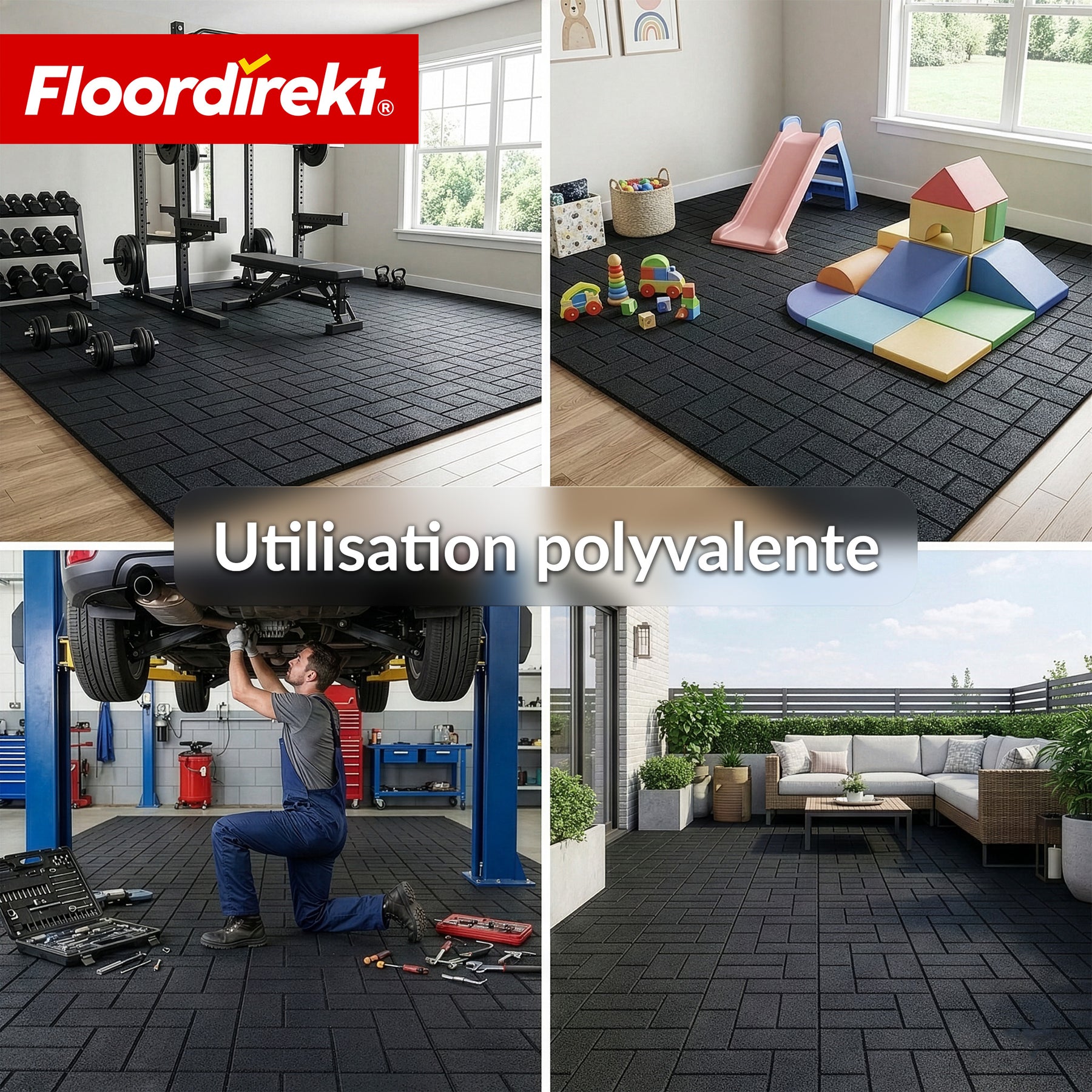 Dalle amortissante | Paving Tile | 50x50 cm 25 mm | Dalle en caoutchouc aspect pavé | Terrasse, jardin & extérieur