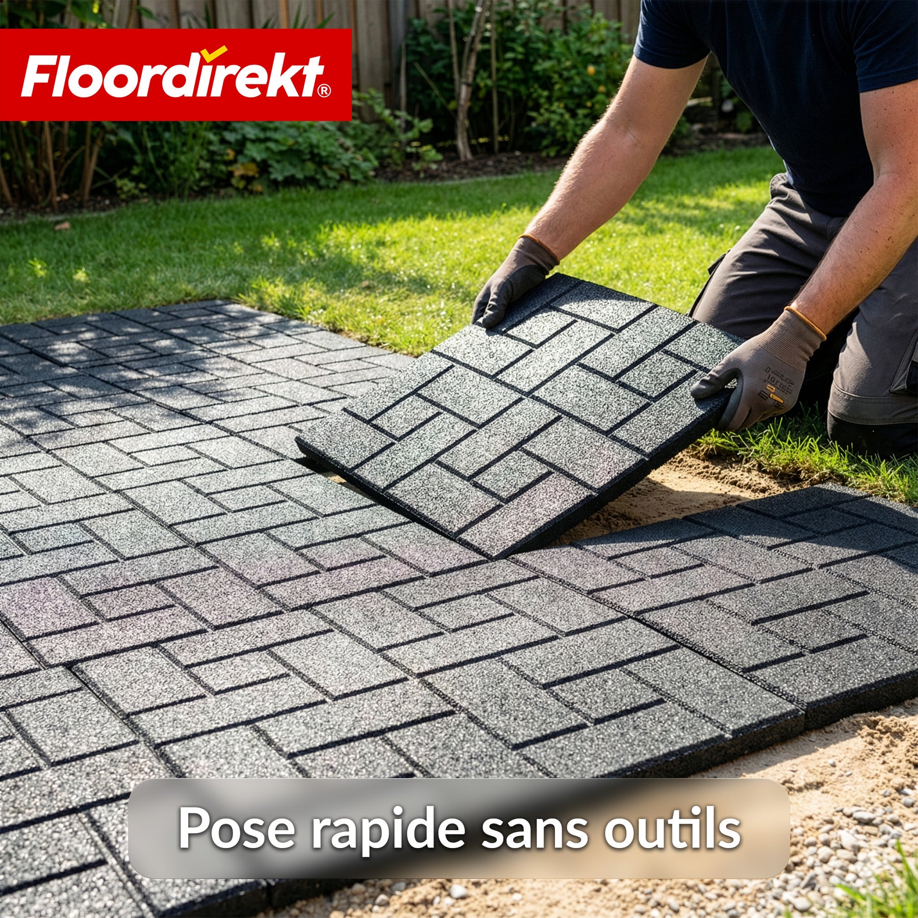 Dalle amortissante | Paving Tile | 50x50 cm 25 mm | Dalle en caoutchouc aspect pavé | Terrasse, jardin & extérieur