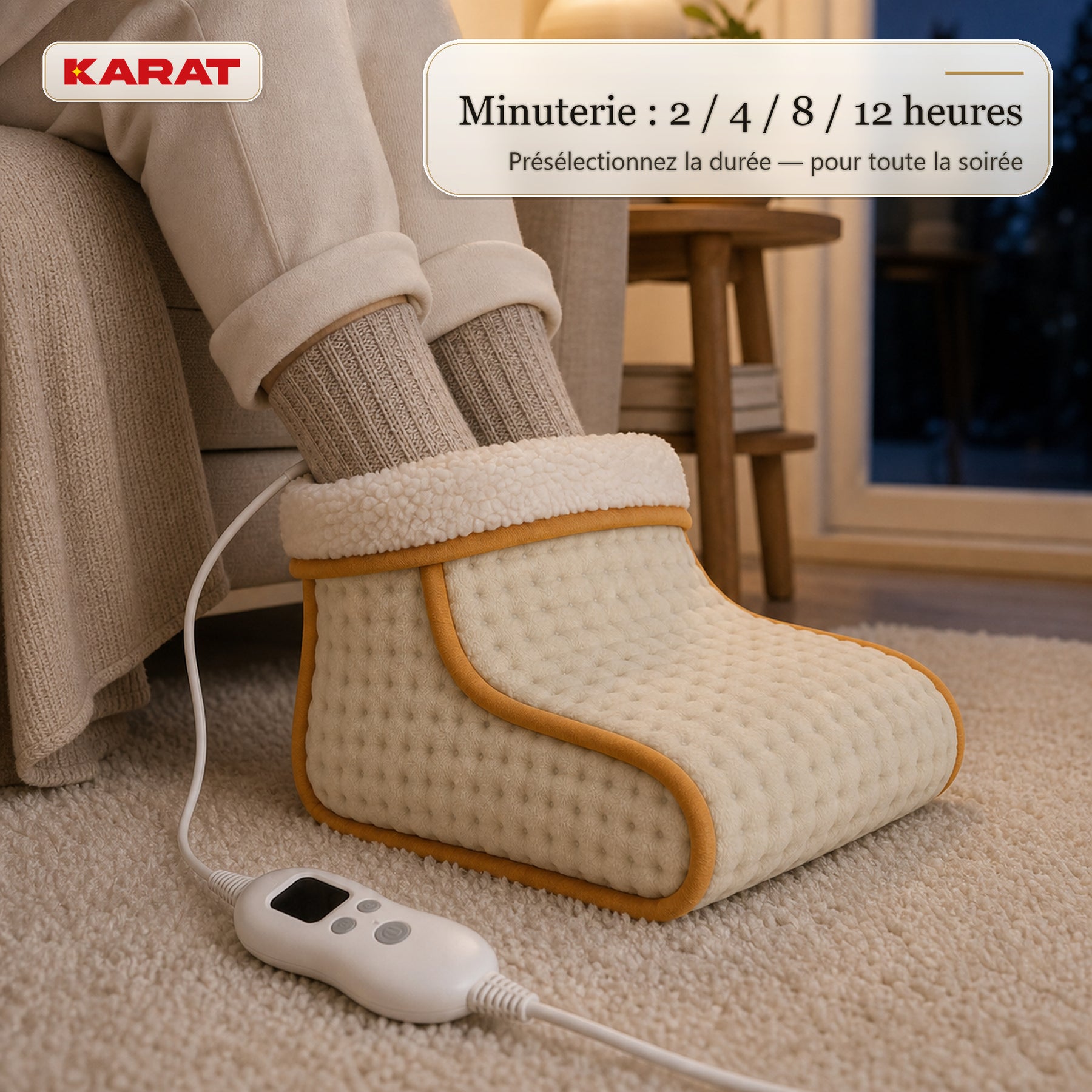 Chauffe-pieds électrique | Fjord | 6 niveaux jusqu’à 55 °C, minuterie & doublure Sherpa | 4 couleurs