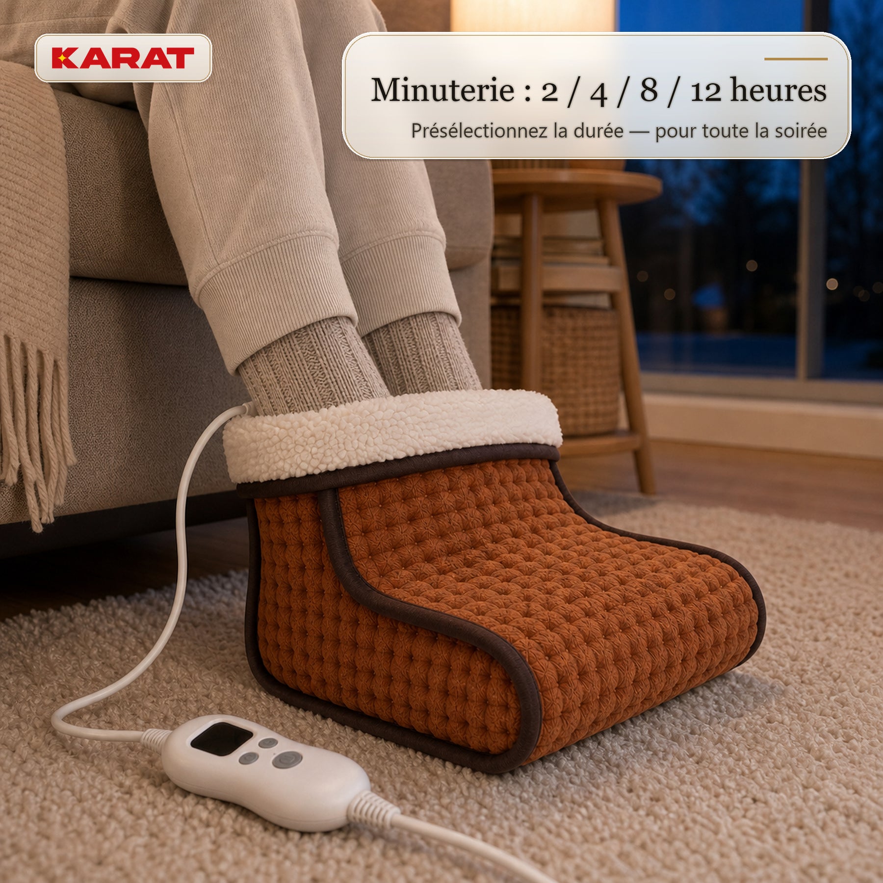 Chauffe-pieds électrique | Fjord | 6 niveaux jusqu’à 55 °C, minuterie & doublure Sherpa | 4 couleurs