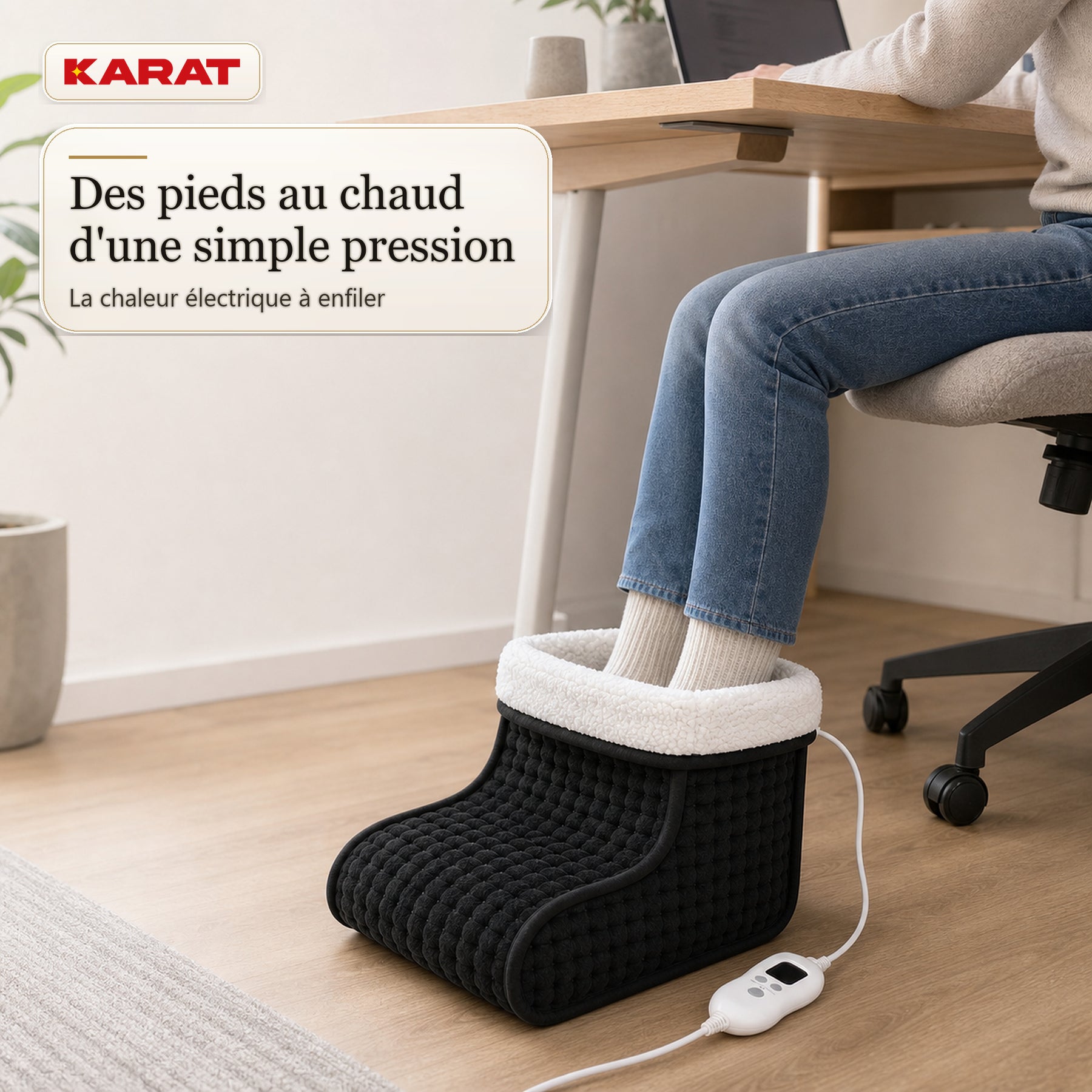 Chauffe-pieds électrique | Fjord | 6 niveaux jusqu’à 55 °C, minuterie & doublure Sherpa | 4 couleurs