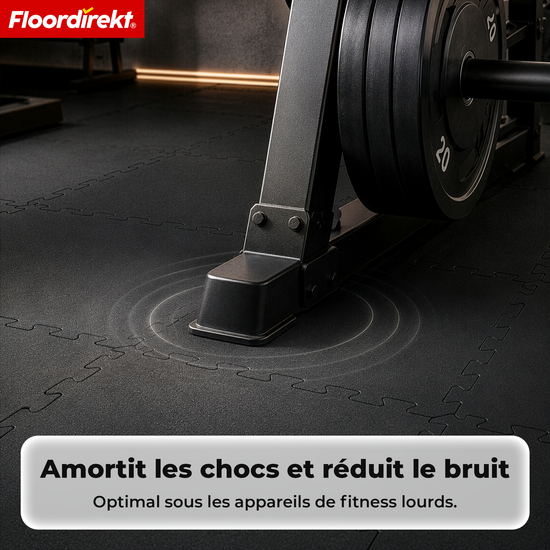 Tapis emboîtable en caoutchouc | Tapis de protection de sol robuste pour appareils de fitness & espaces de travail | 50 x 50 cm