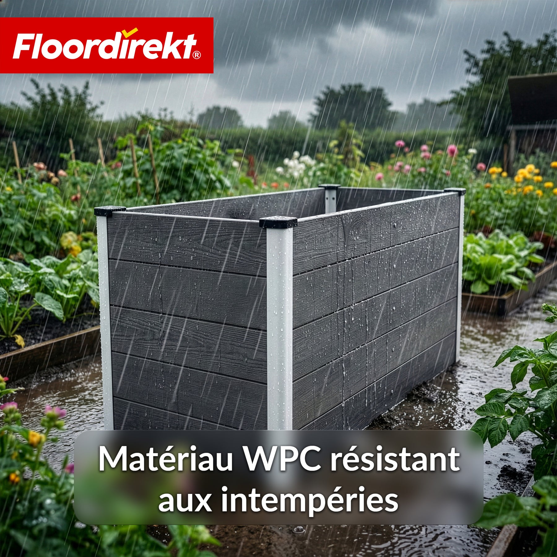 Bac surélevé en WPC | Kasos | 150 x 70 x 75 cm | Anthracite | Résistant aux intempéries, ergonomique & durable | Fond ouvert pour éviter l'accumulation d'eau