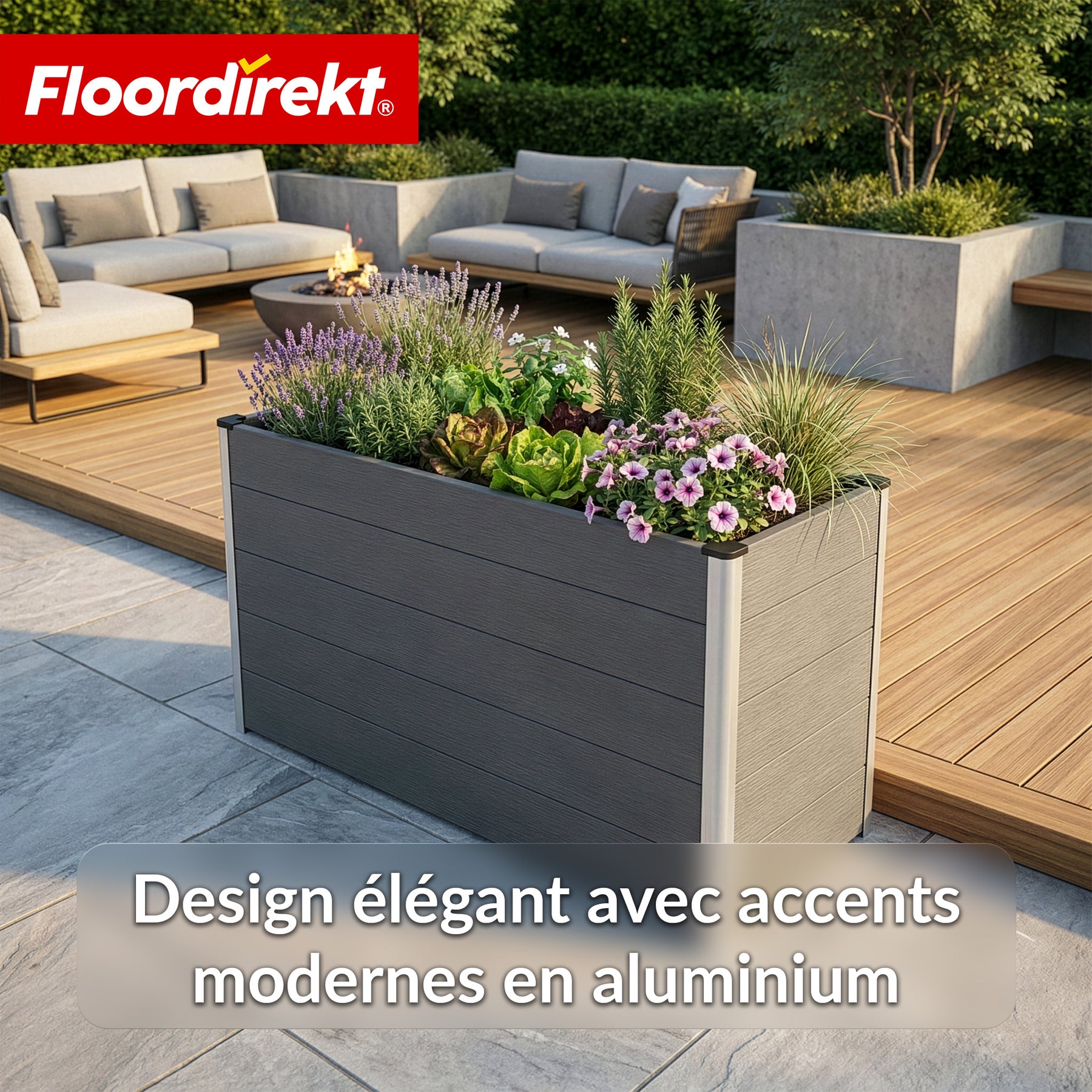Bac surélevé en WPC | Kasos | 150 x 70 x 75 cm | Anthracite | Résistant aux intempéries, ergonomique & durable | Fond ouvert pour éviter l'accumulation d'eau