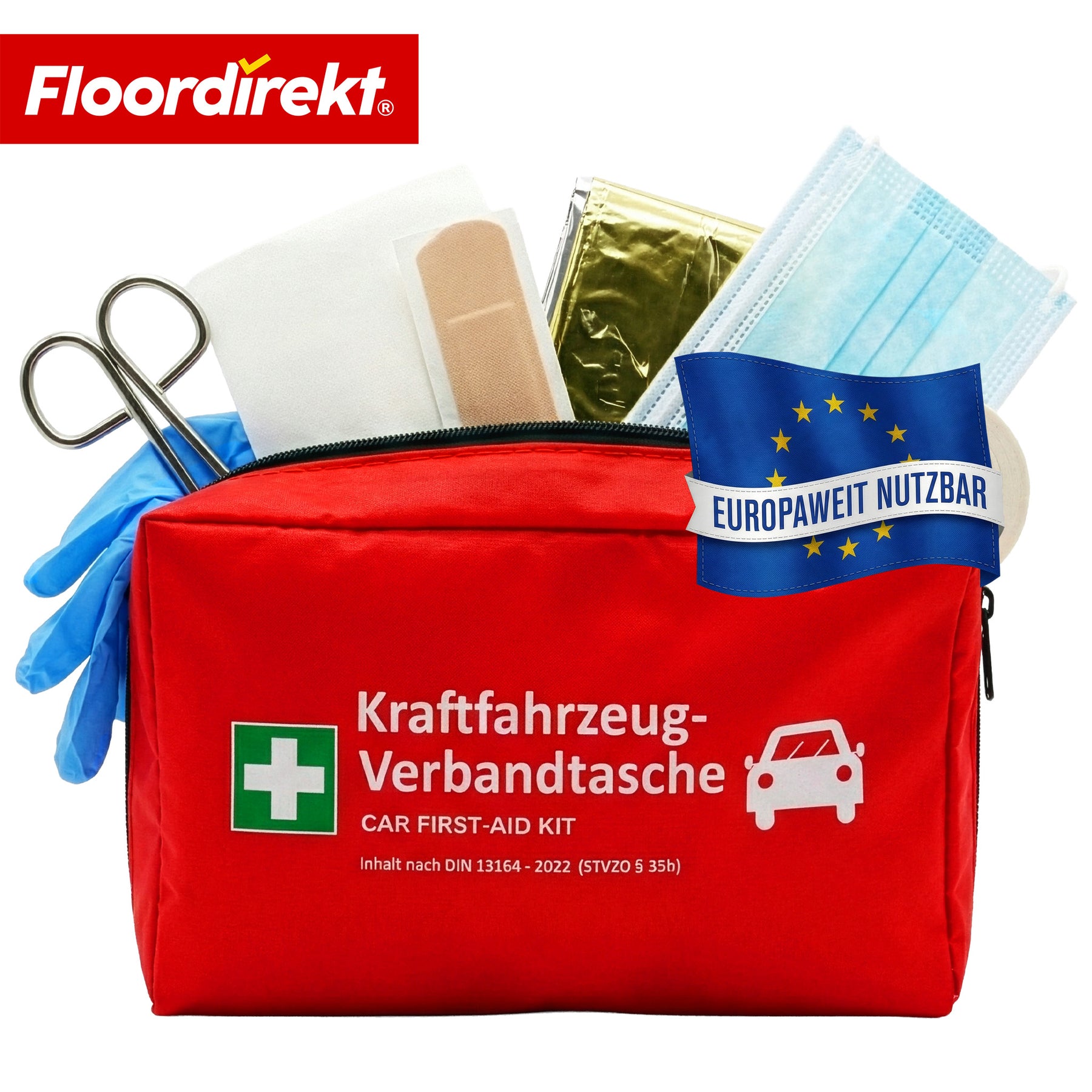Trousse de secours voiture DIN 13164:2022 | Kit de premiers secours pour voiture | Trousse de secours automobile conforme à l’équipement obligatoire du véhicule