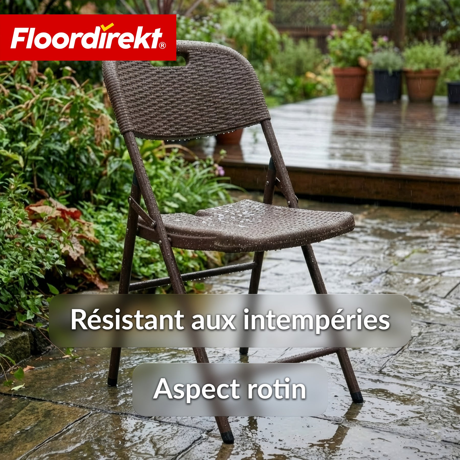 Chaise pliante lot de 2 | Niigata | Chaise de jardin pliante marron aspect rotin