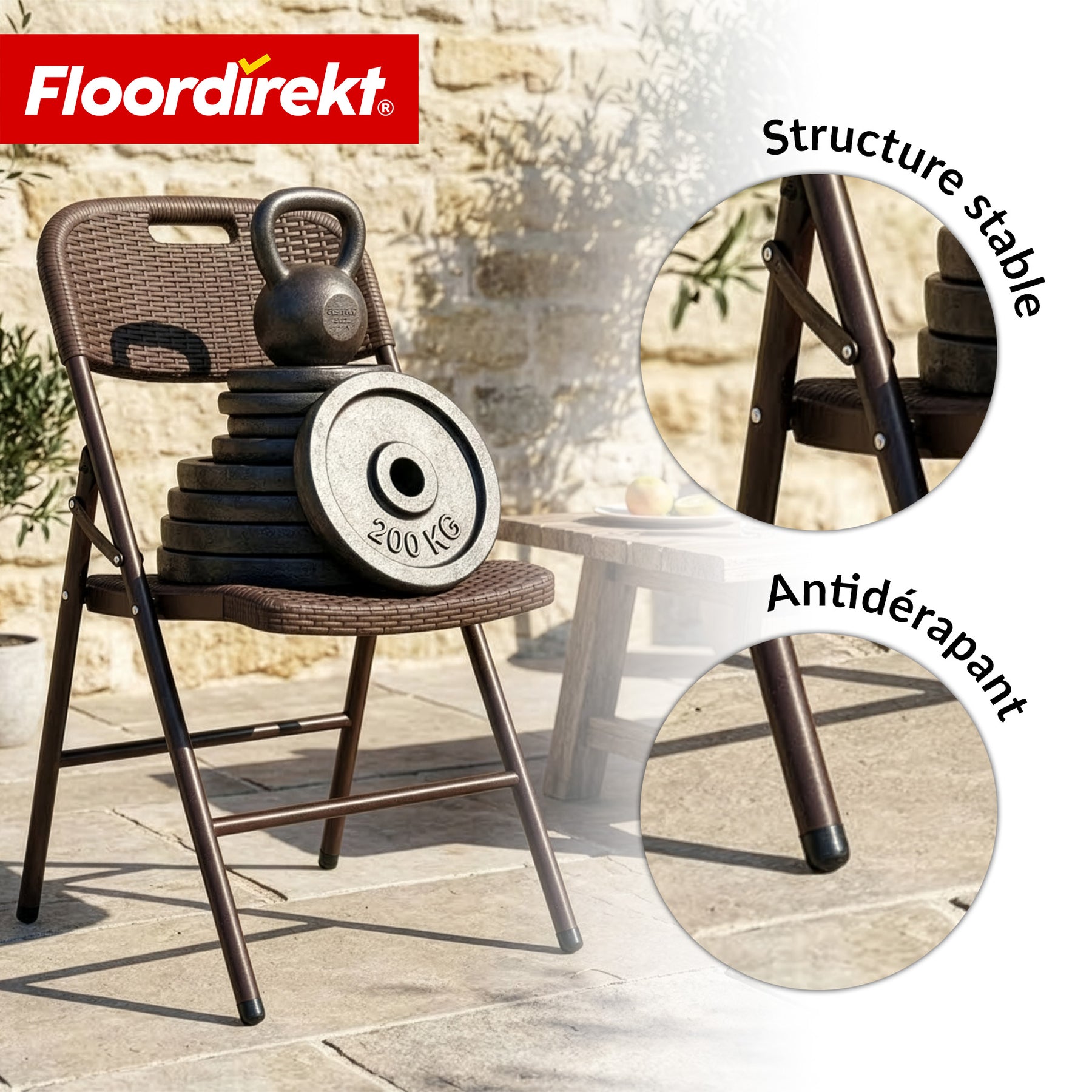 Chaise pliante lot de 2 | Niigata | Chaise de jardin pliante marron aspect rotin