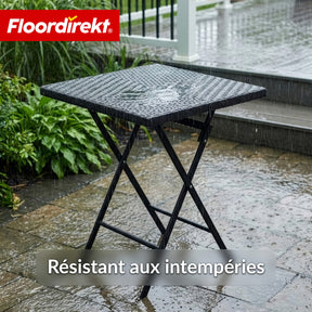 Table pliante | Kobe | Table de jardin pliante noire en effet rotin | 60 × 60 cm