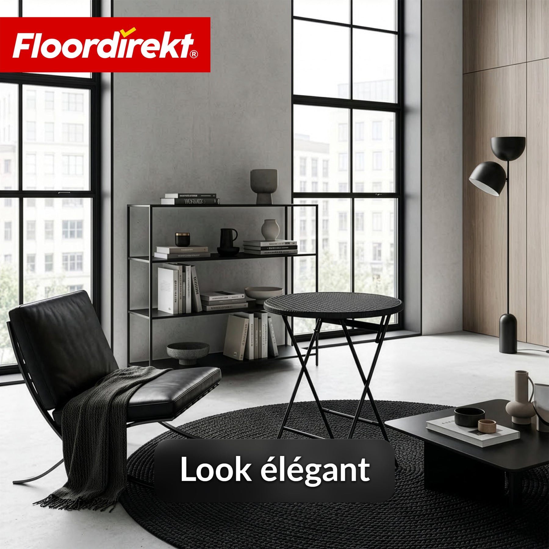 Table pliante | Toyama | Table de jardin ronde et pliante en aspect rotin, noire | Ø 60 cm