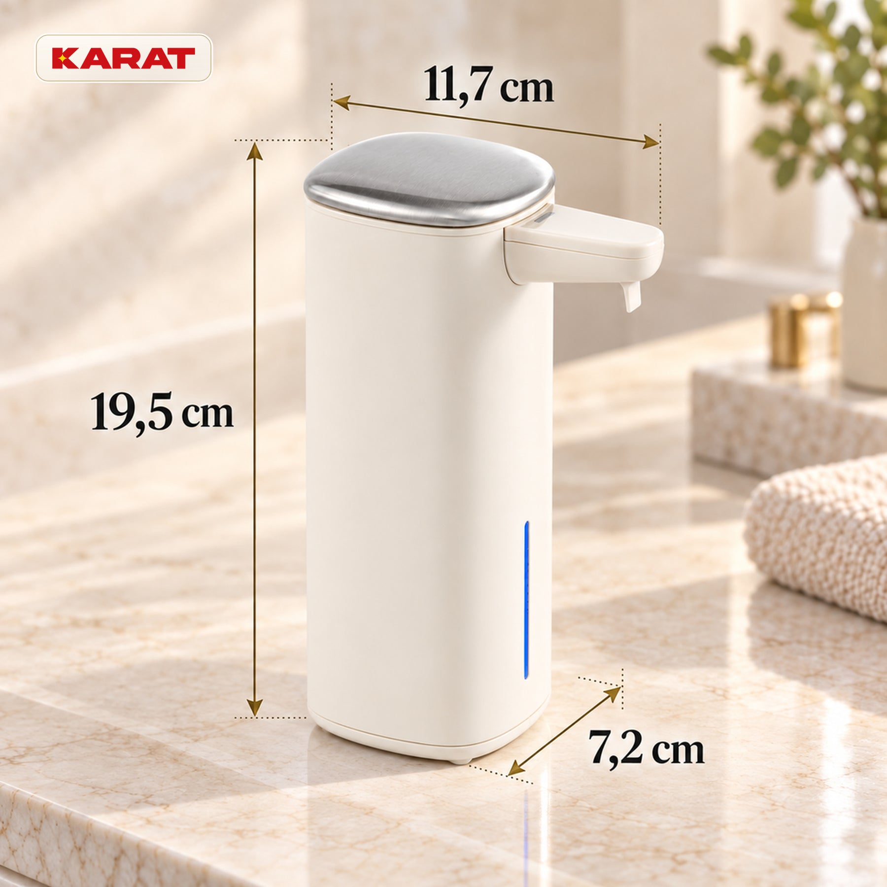 Distributeur automatique de savon mousse | Liora | Sans contact avec capteur, batterie USB-C & inox | 250 ml