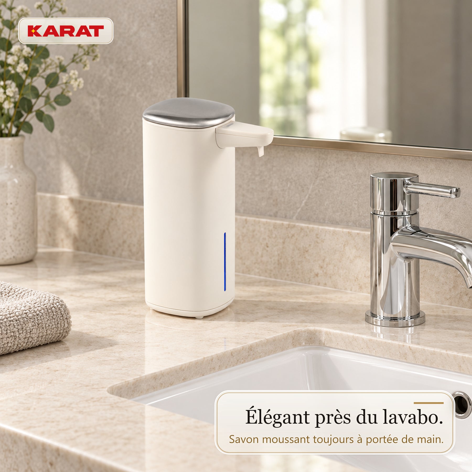 Distributeur automatique de savon mousse | Liora | Sans contact avec capteur, batterie USB-C & inox | 250 ml
