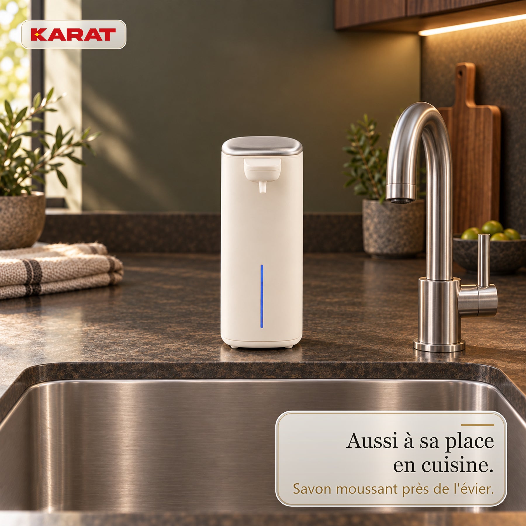 Distributeur automatique de savon mousse | Liora | Sans contact avec capteur, batterie USB-C & inox | 250 ml